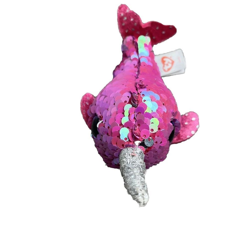 TY‎ Beanie Nelly Pink Narwhal Boos Baby Teeny Tys Flippable Sequin Plush 2019